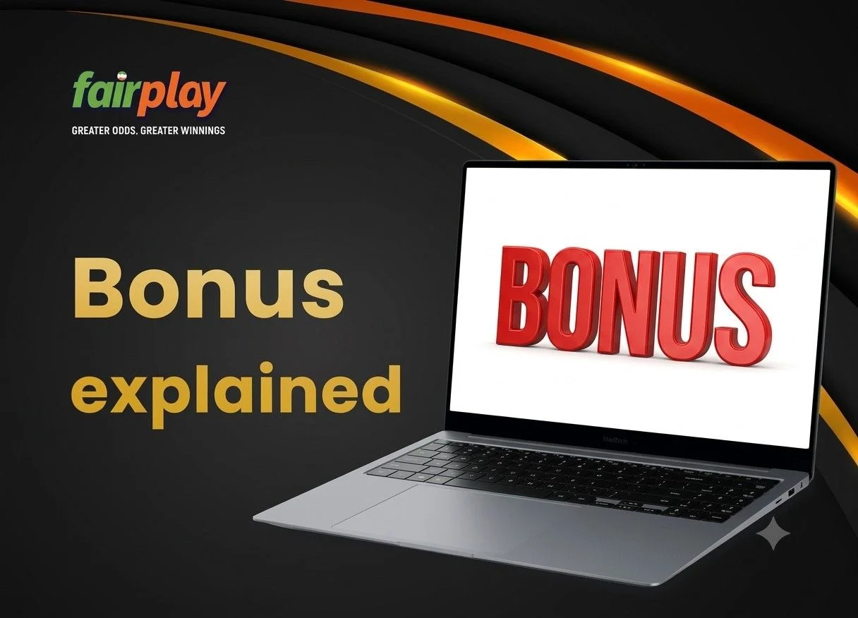 FairPlay bonus explained section displayed on a laptop with details about promotions.