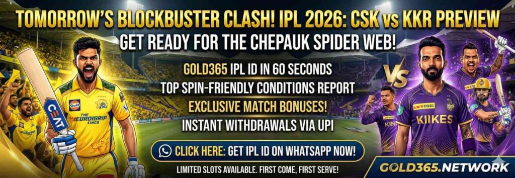 CSK vs KKR IPL 2026: Tomorrow's Match Preview & Gold365 IPL ID in 60 Seconds banner by Gold365