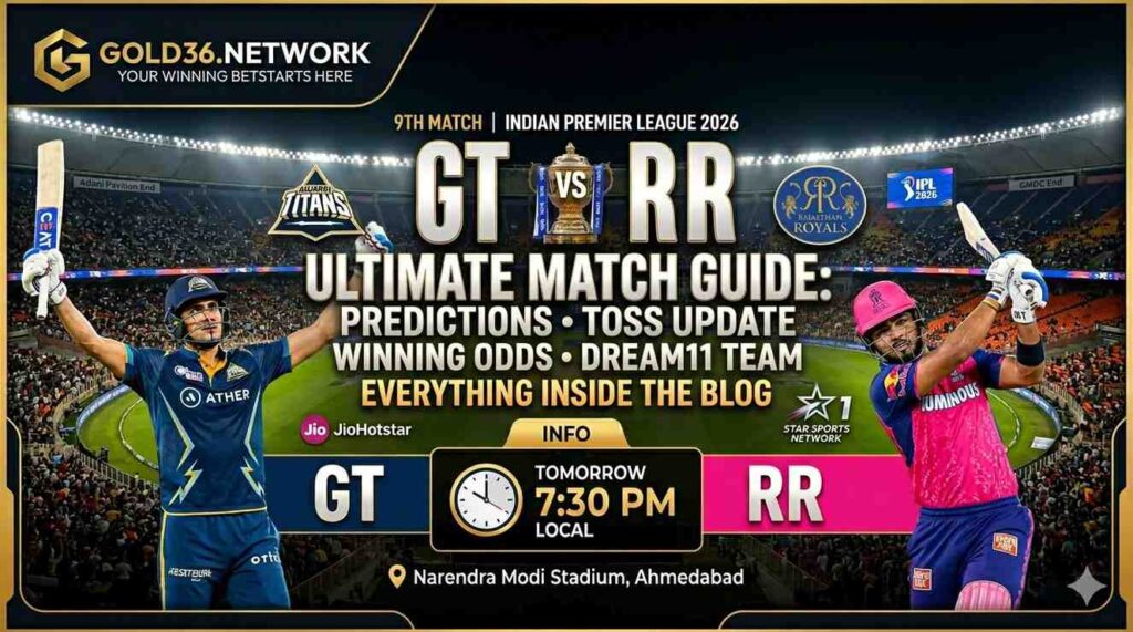 Gt vs RR prediction IPl 2026 Match 9 by Gold365 Bannerbanner