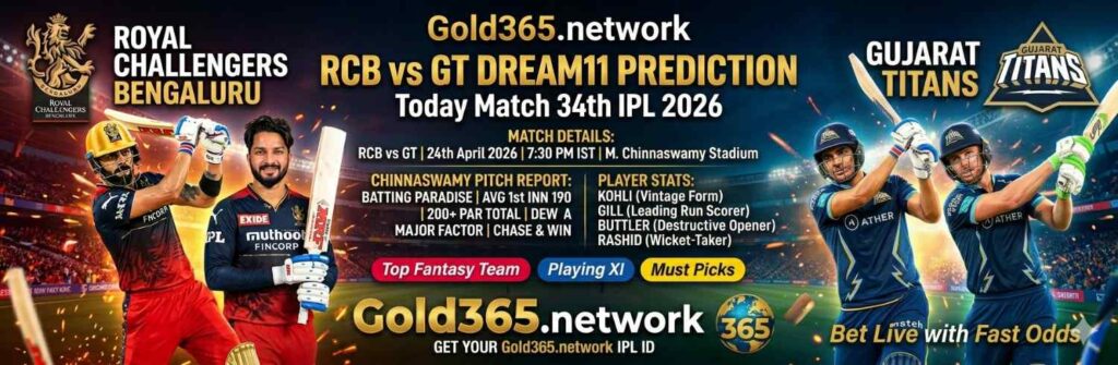 RCB vs GT IPL 2026 Banner by Gold365.network