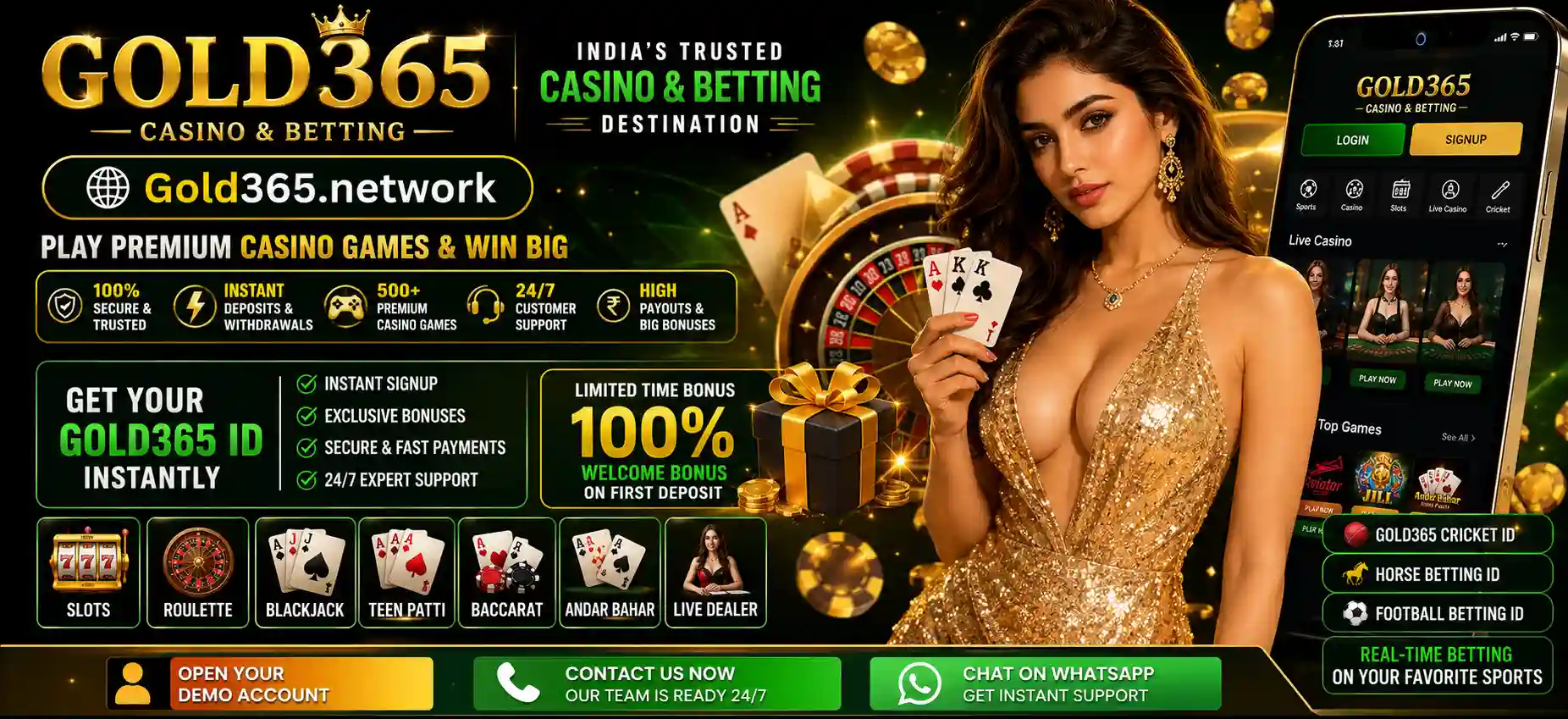 Gold365 Casino Games Banner by Gold365.network showing all the Games avaible on site