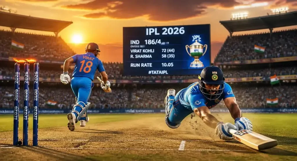 Dynamic cricket action shot with batsman hitting six during T20 match - India vs Ireland 2026
