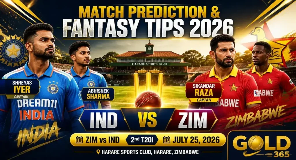 ZIM vs IND 2nd T20I match prediction and fantasy tips with Gold365 at Harare