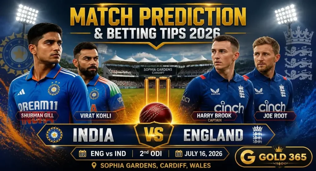 ENG vs IND 2nd ODI match prediction and betting tips with Gold365 at Sophia Gardens