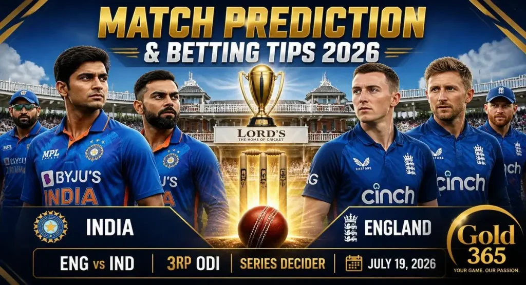 ENG vs IND 3rd ODI series decider match prediction and betting tips with Gold365 at Lord's