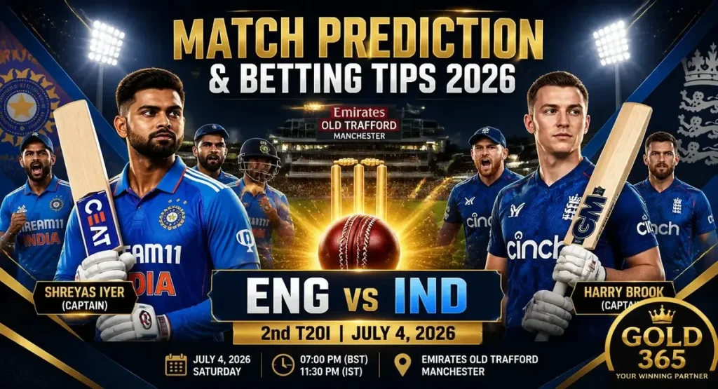 ENG vs IND 2nd T20I LIVE Match Prediction, Pitch Report & Betting Tips | Gold365