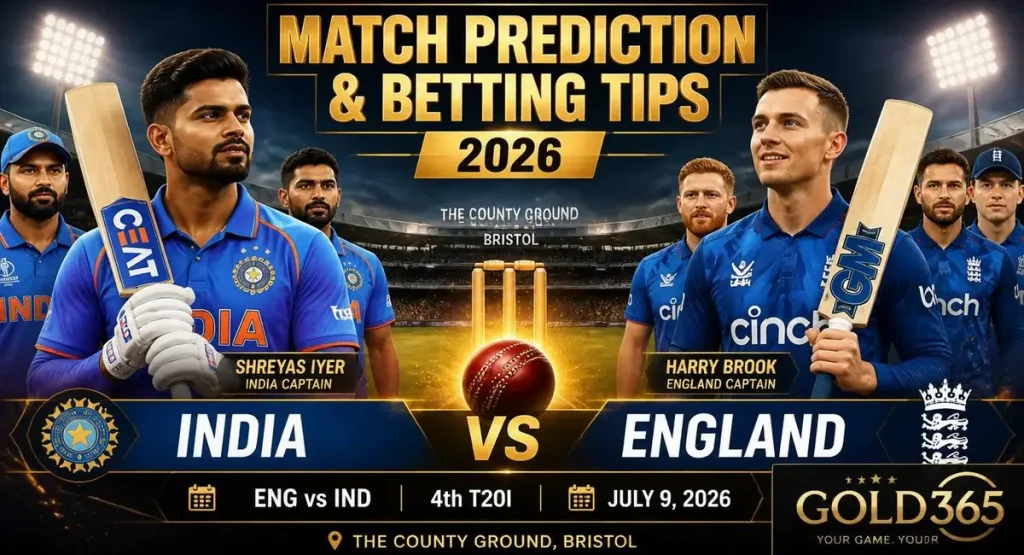 ENG vs IND 4th T20I match prediction and betting tips with Gold365 at County Ground
