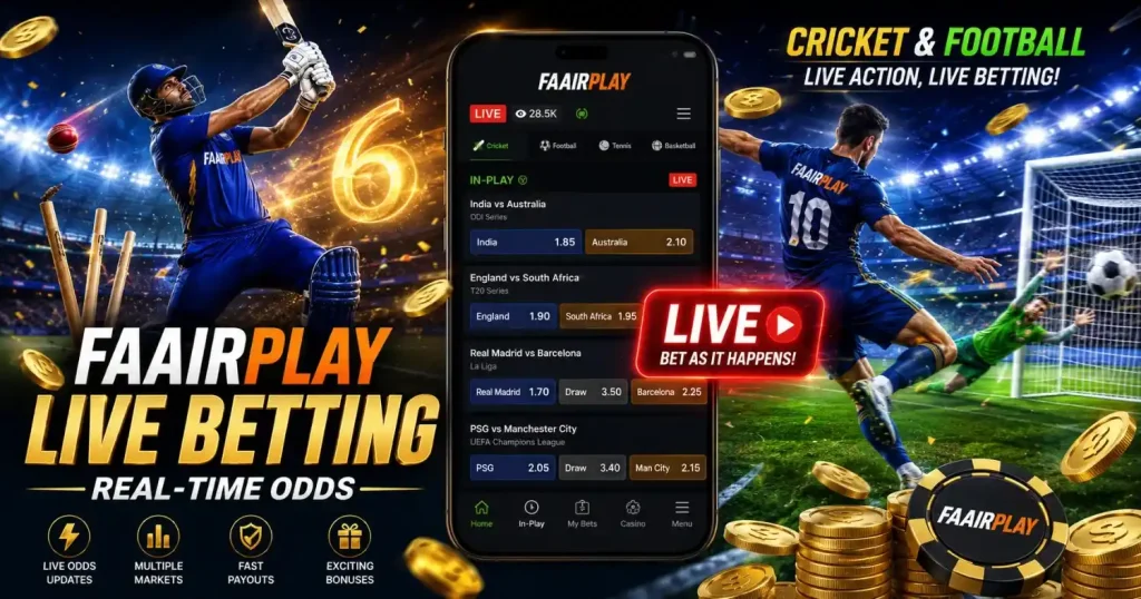 FairPlay live betting interface with real-time sports odds for cricket and football