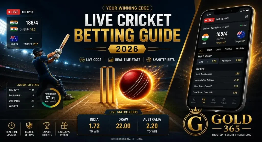 Popular live cricket betting markets explained with Gold365 - match winner, session, total runs